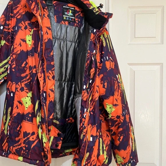 Snowy Owl‎ Ski Snowboard Hooded Colorful Puzzles Insulated Waterproof Jacket XL